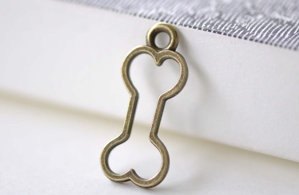 Antique Bronze Outlined Dog Bone Pet Ornament Charms Set of 20 A8013