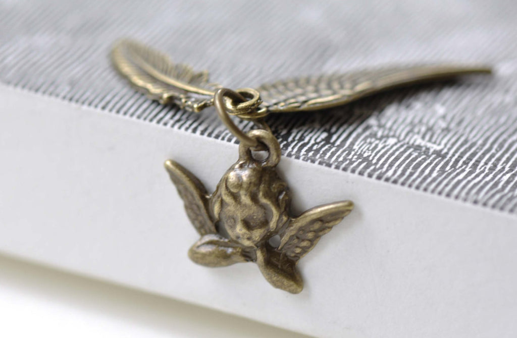 Antique Bronze Angel Feather Wing Kit Charms Set of 10 A8022