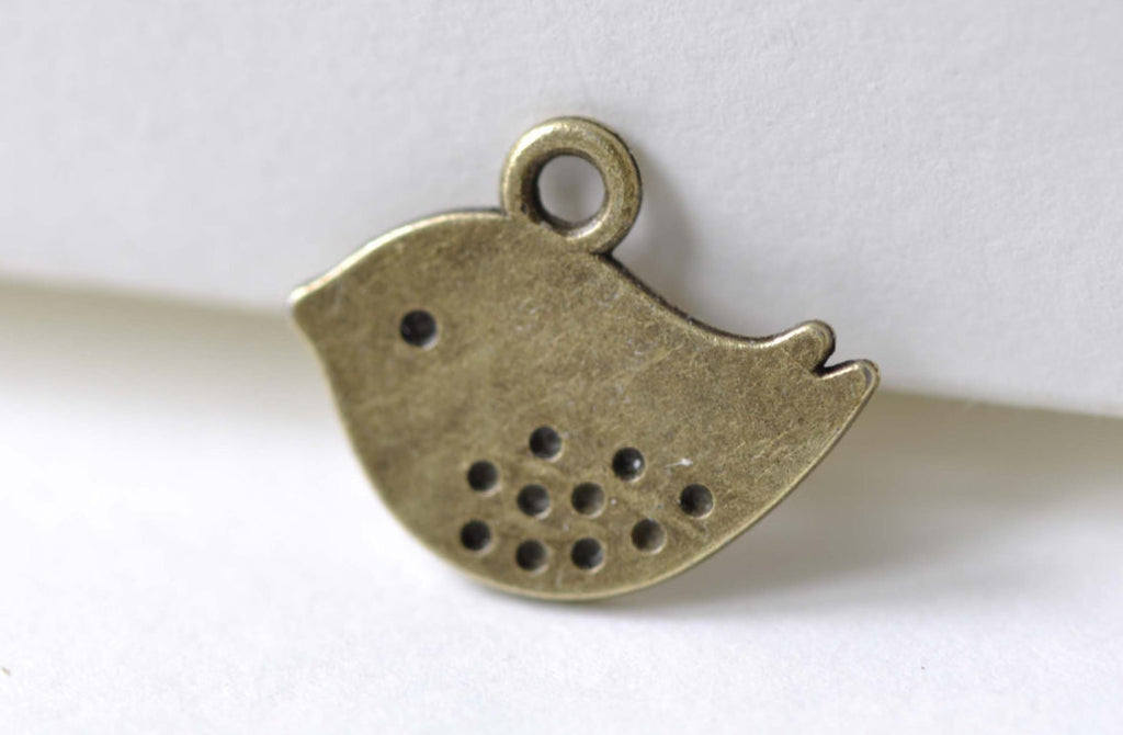 Flat Baby Bird Charms Antique Bronze Dotted Sparrow Set of 20 A8018