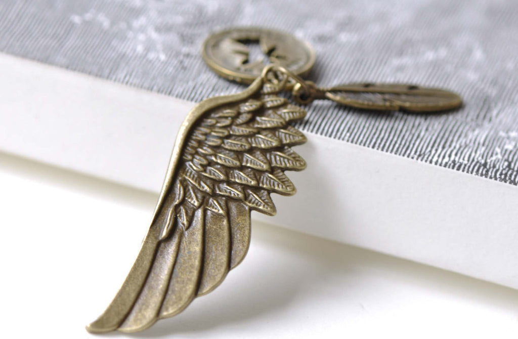 Antique Bronze Angel Feather Wing Kit Charms Set of 10 A8020