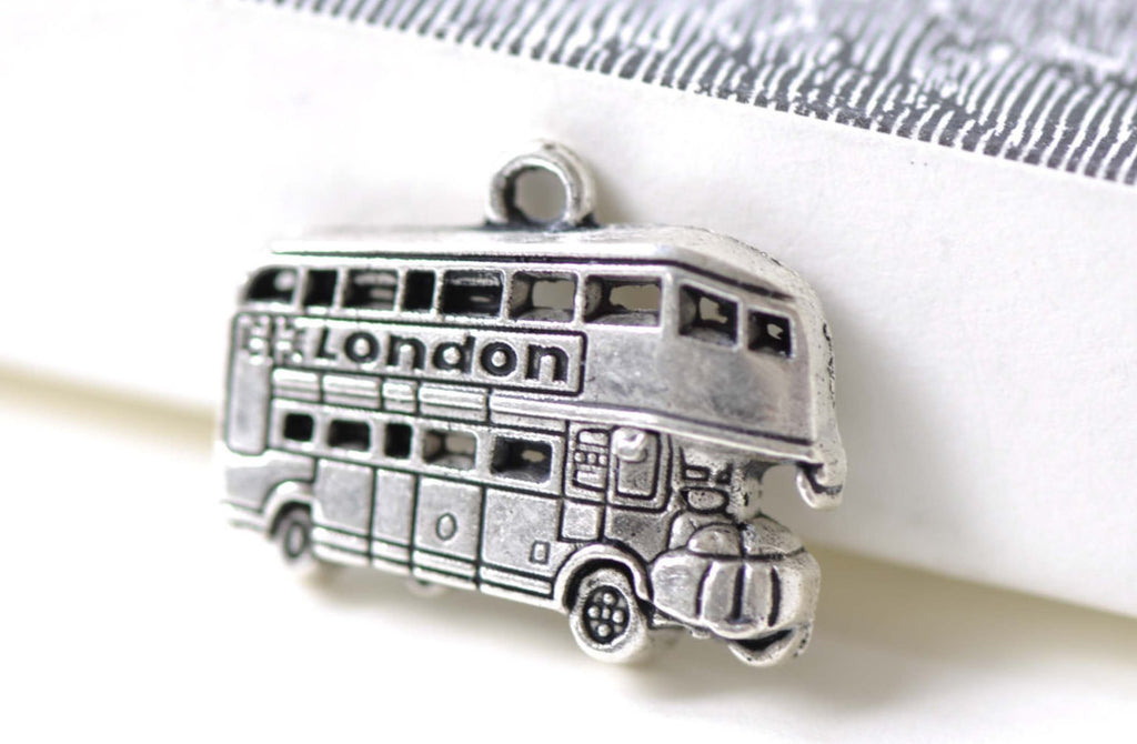 Antique Silver Double Decker London Bus Charms Set of 20 A8026