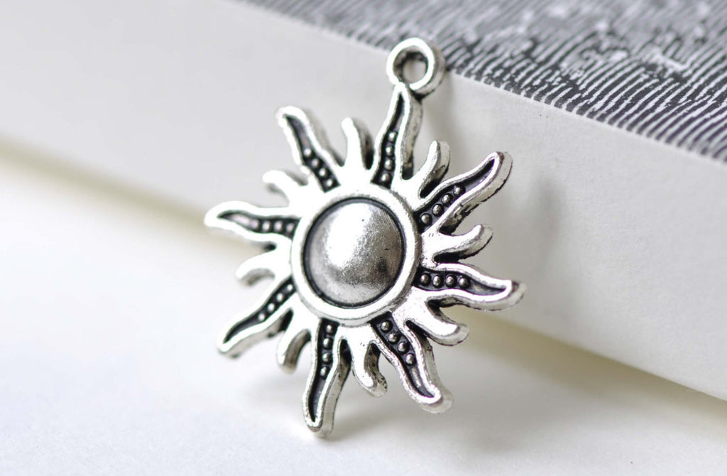 Antique Silver Sun Flame Fire Charms 25x28mm Set of 20 A8031