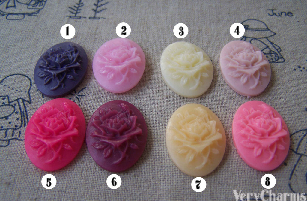 Resin Rose Flower Oval Cameo Cabochon 18x25mm