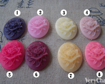 Resin Rose Flower Oval Cameo Cabochon 18x25mm