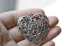 Antique Silver Large Flower Heart Pendants Charms Set of 10 A8033