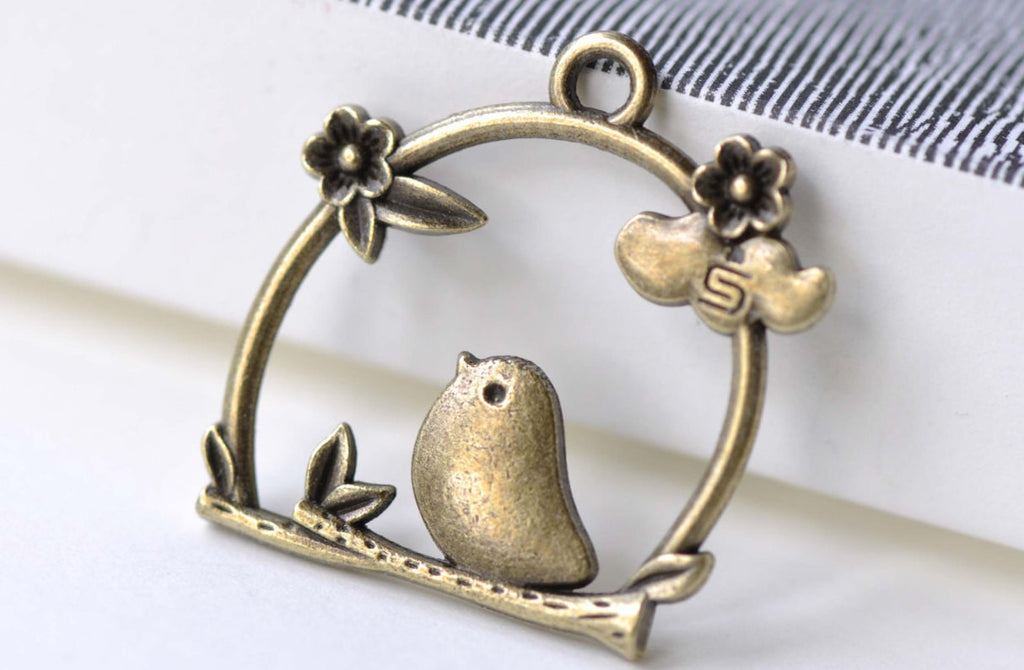 Antique Bronze Filigree Bird Cage Charms 25x26mm Set of 10 A8051