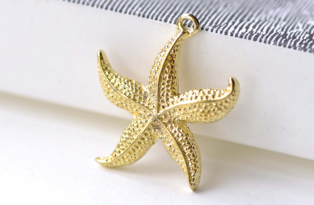 Shiny Gold Starfish Sea Star Pendants Charms 23mm Set of 10 A8060