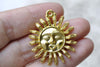 Gold Sun Face Charms Pendants 30mm Set of 10 A8061