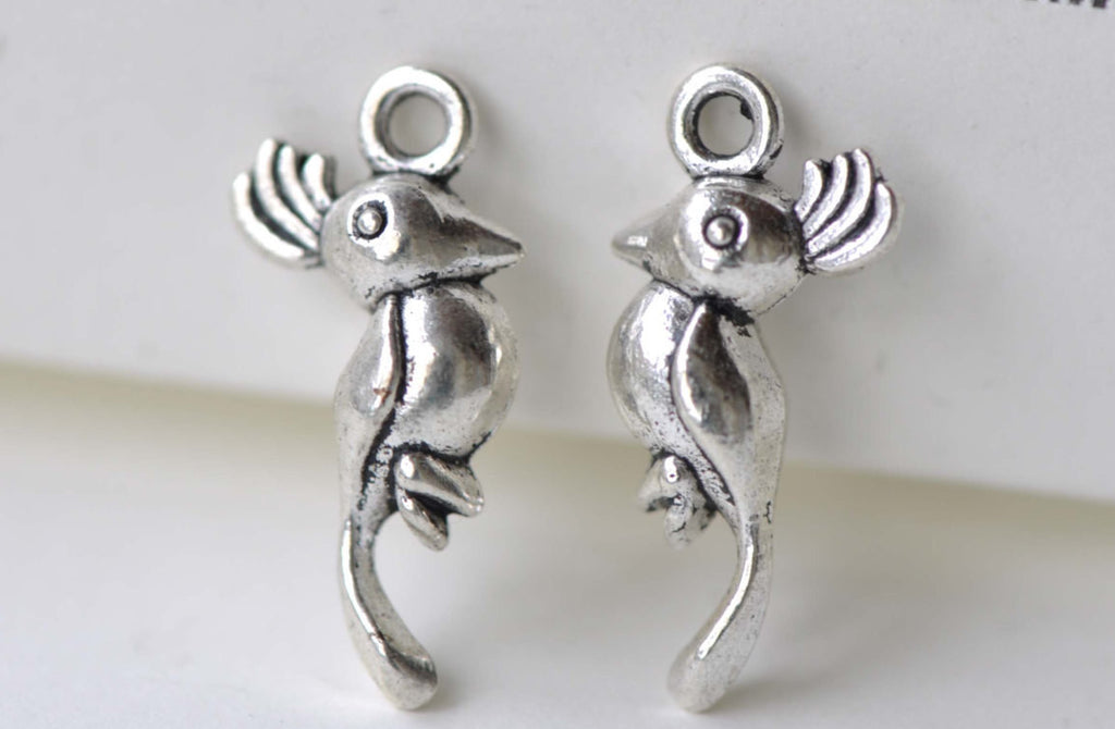 Antique Silver Parrot Charms 3D Bird Charms 8x18mm Set of 20 A7955