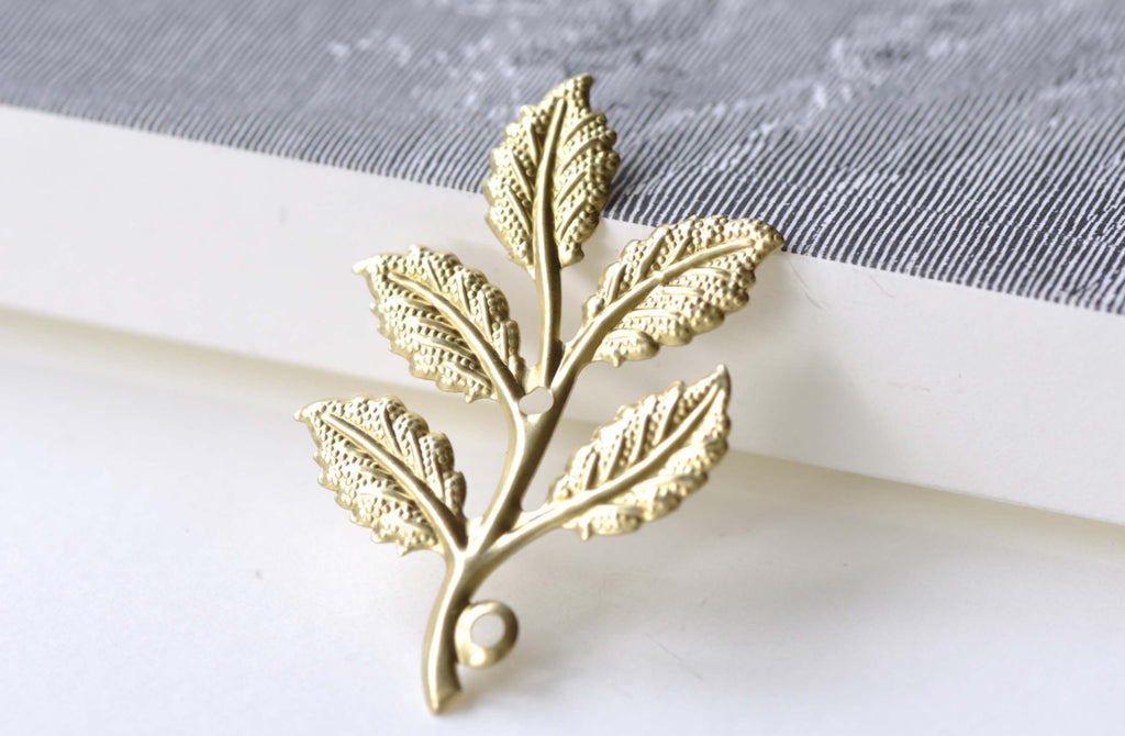 Raw Brass Tree Leaf Stamping Charms 33x50mm Set of 10 A8107
