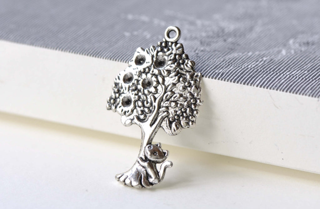 Antique Silver Cat Tree Pendants Charms 22x36mm Set of 10 A8112