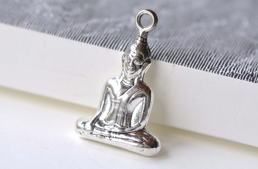 Antique Silver Sitting Buddha Charms Religious Pendants Set of 5 A8114