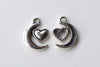 Crescent Moon Heart Charms Antique Silver Pendants Set of 20 A8111