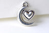 Crescent Moon Heart Charms Antique Silver Pendants Set of 20 A8111