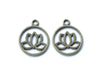 20 pcs Cut Out Lotus Flower Charms Antique Bronze Round Pendants A8128