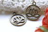 20 pcs Cut Out Lotus Flower Charms Antique Bronze Round Pendants A8128