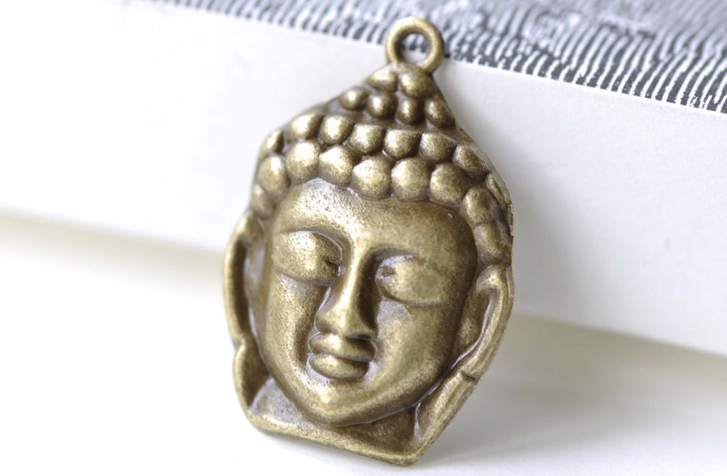 Buddha Head Charms Antique Bronze Religious Charms Set of 10 A8134