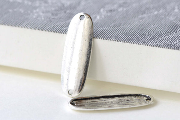 Antique Silver Oval Connectors Blank Tag Charms Set of 10 A8143