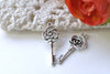 Antique Silver Filigree Flower Key Charms 11x28mm Set of 10 A8149