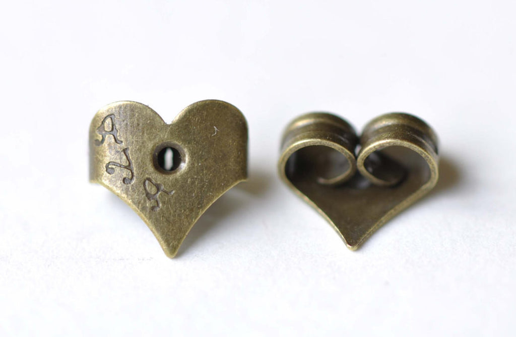 Antique Bronze Heart Earring Earnuts Stoppers Backs Set of 50 A8160