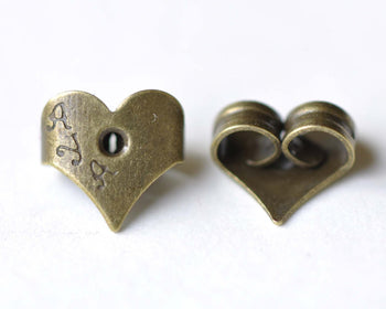 Antique Bronze Heart Earring Earnuts Stoppers Backs Set of 50 A8160