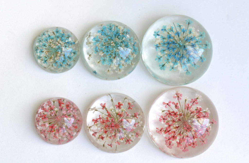 10 pcs Resin Cabochon Round Dome Blue Red Flower Pendants
