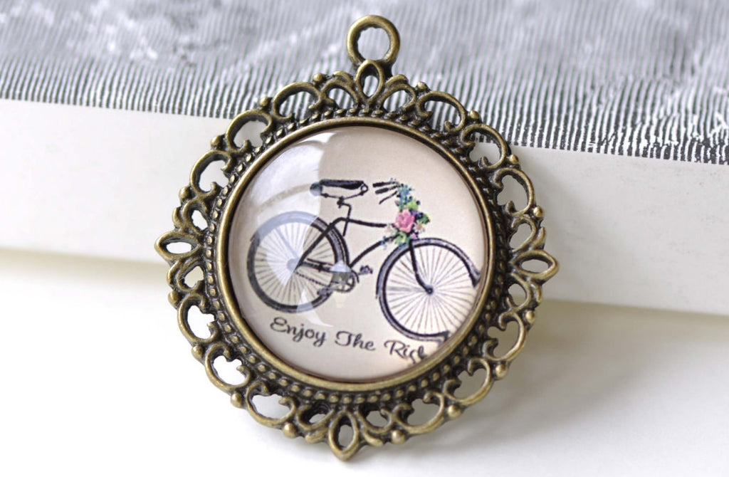Bicycle Photo Glass Cabochon Dome Round Cameo 25mm Set of 5 A8200