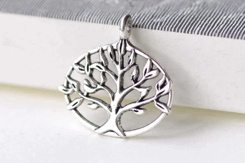 Oval Tree Ring Antique Silver Pendants Charms 27x27mm Set of 10 A8228