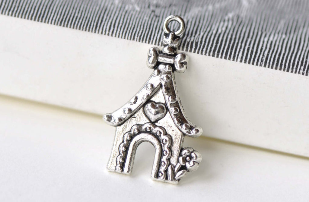 Antique Silver Heart Dog Pet House Charms 20x31mm Set of 10 A8233