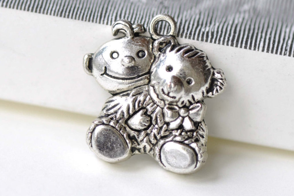 SALE Antique Silver Toy Bear Charms Pendants 25x26mm Set of 10 A8237