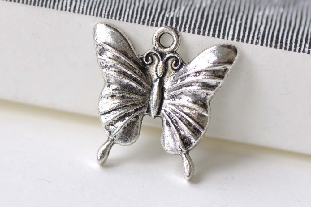 Butterfly Charms Antique Silver Pendants 23x23mm Set of 10 A8189