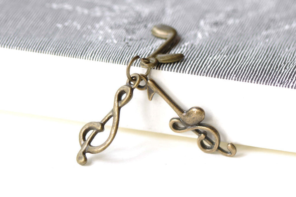 Music Note Charms Antique Bronze Treble Clef Pendants Set of 10 A8248