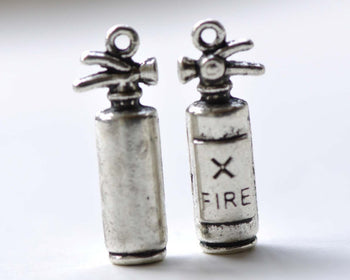 Fire Extinguisher Antique Silver Firemen Pendants Set of 10 A8268