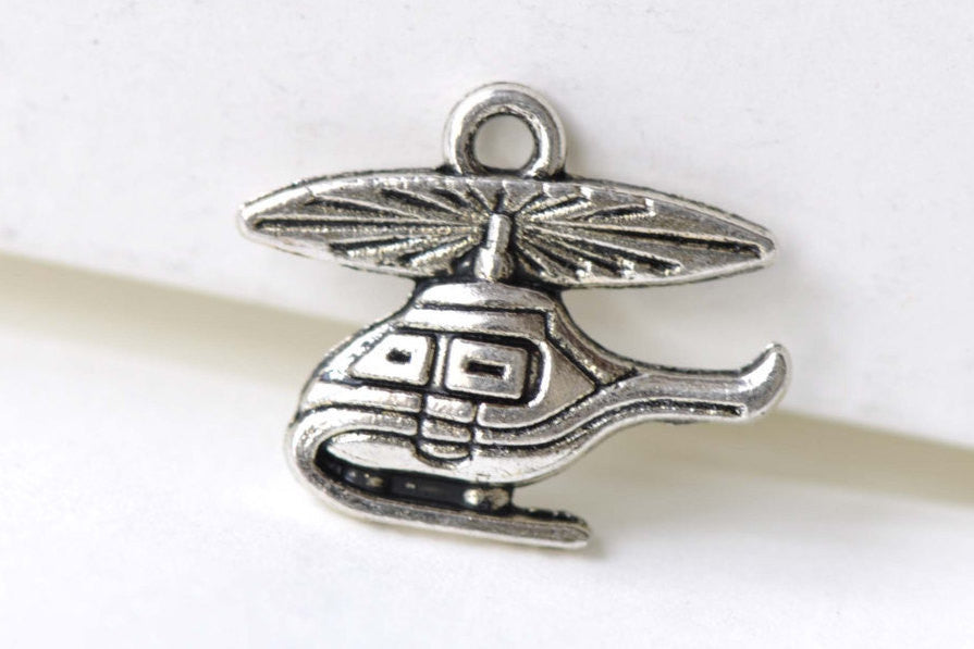 Antique Silver Chopper Helicopter Charms 16x19mm Set of 20 A8271