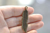 Long Feather Charms Antique Bronze Pendant 11x45mm Set of 10 A8297