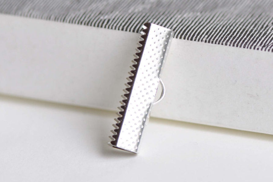 Silver Iron Ribbon Ends Clamps Fasteners Clasps 25mm Set of 50 A8347