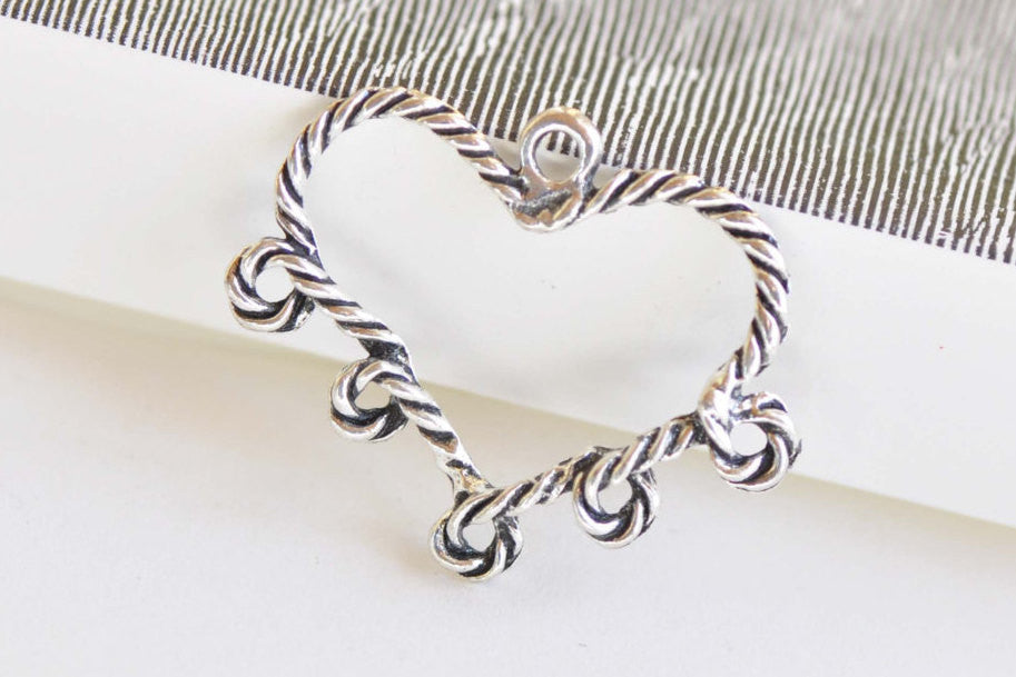 Antique Silver Heart Chandelier Earring Drop Pendant Set of 10 A8359