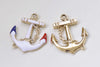 Half White/Black/Pink Enamel Gold Anchor Connector Charms Set of 5
