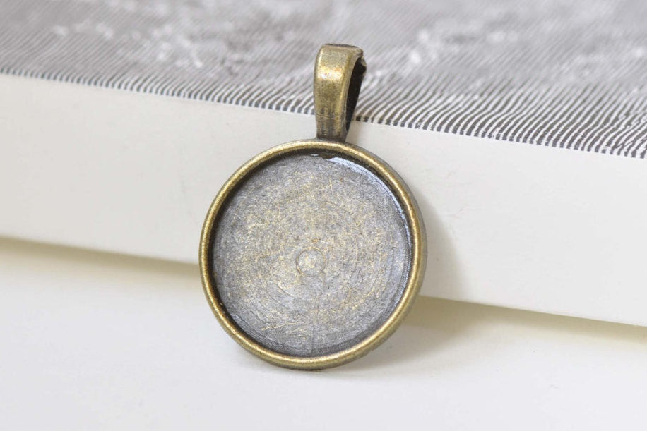 Base Setting - 10 pcs Antique Bronze Big Loop Pendant Tray Base 20mm Cabochon A8451