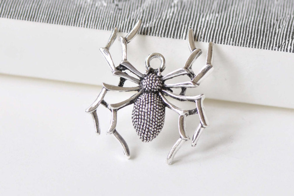 6 pcs Antique Silver Large Spider Pendants Charms 30x34mm A8514