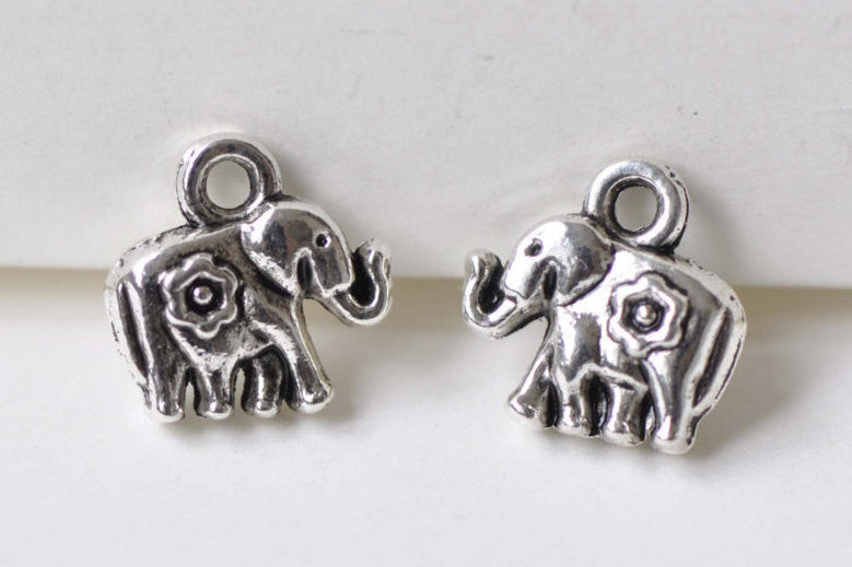 10 pcs Antique Silver Small 3D Flower Elephant Charm Pendants A8530