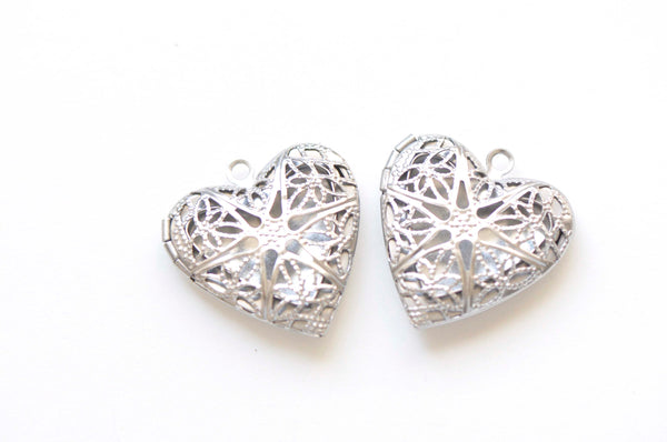 6 pcs of Platinum Hollow Heart Photo Locket Pendants 25mm