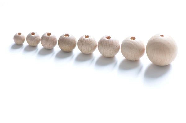 Round Unfinished Beech Wood Beads 10mm-25mm