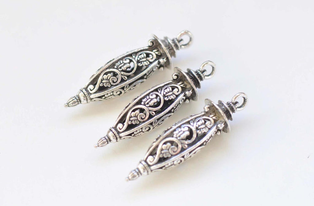 6 pcs of Antique Silver 3D Filigree Lantern Pendant Charms 13x45mm
