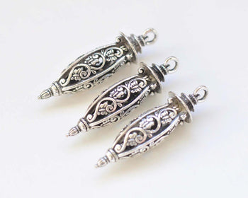 6 pcs of Antique Silver 3D Filigree Lantern Pendant Charms 13x45mm