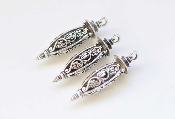 6 pcs of Antique Silver 3D Filigree Lantern Pendant Charms 13x45mm