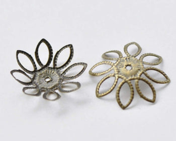 100 pcs Antiqued Bronze Filigree Flower Bead Caps 19mm A2057