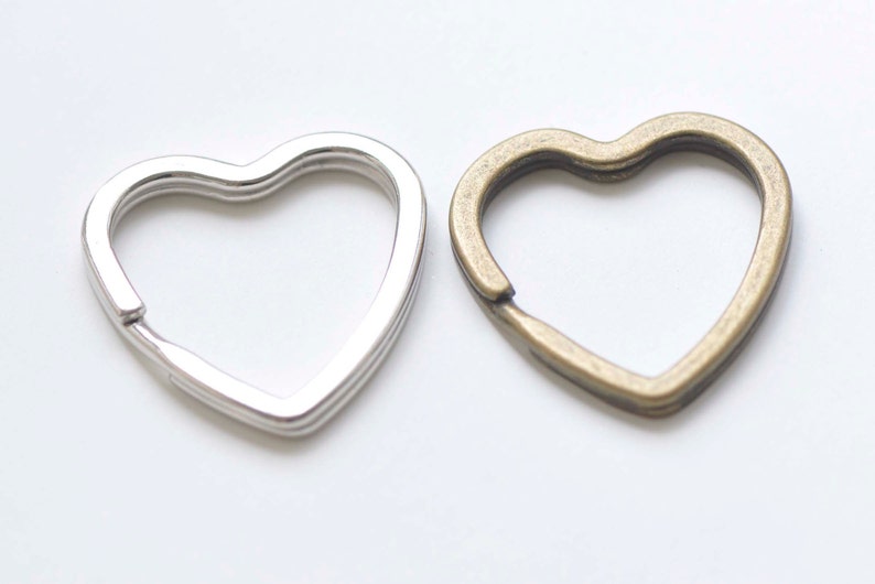 Antique Bronze/Platinum Heart Keyring Keychain 31x32mm Set of 10