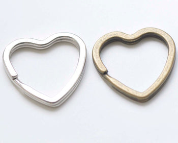 Antique Bronze/Platinum Heart Keyring Keychain 31x32mm Set of 10
