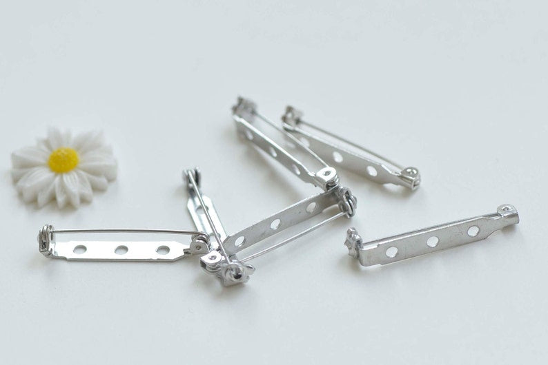 10 pcs Platinum Three Hole Brooch Pin Back Safety Clasp Locking Bar 5x33mm